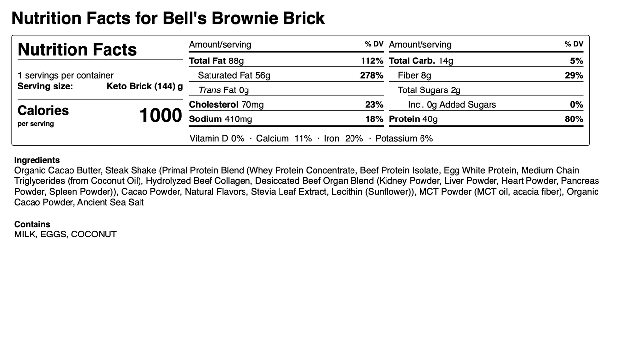 Bell's Brownie Batter Keto Brick