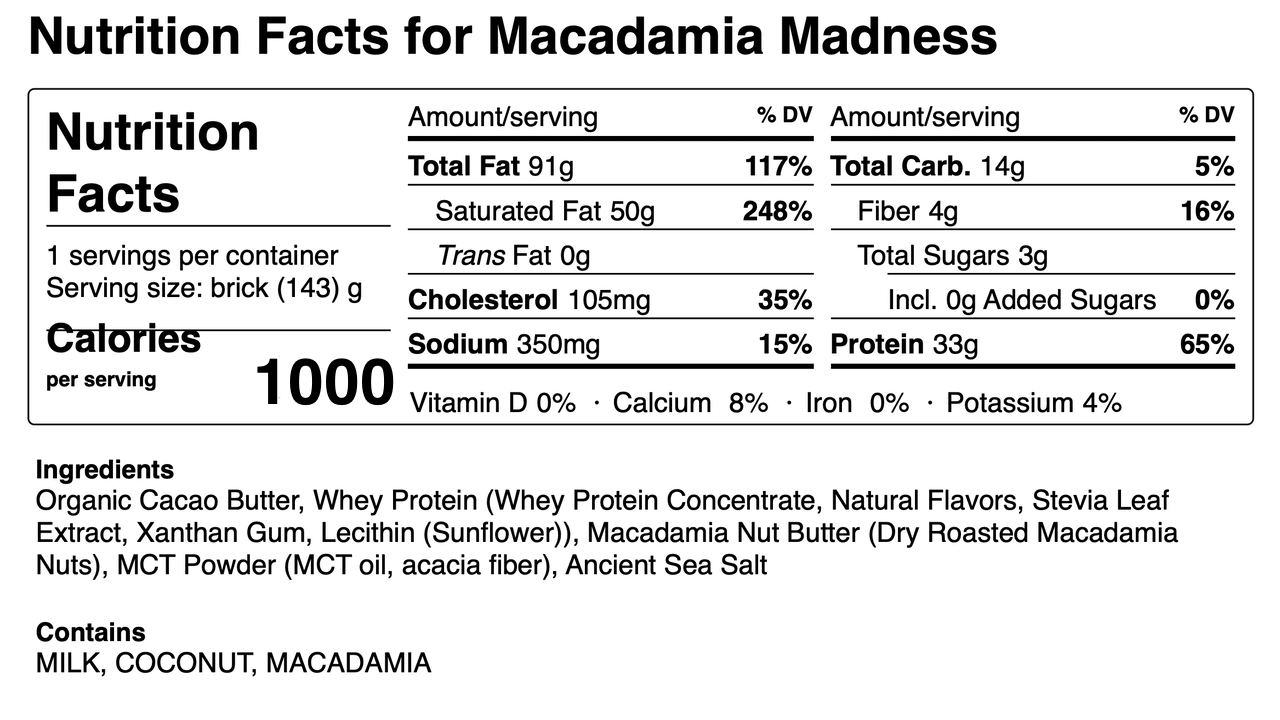 Macadamia Madness Keto Brick